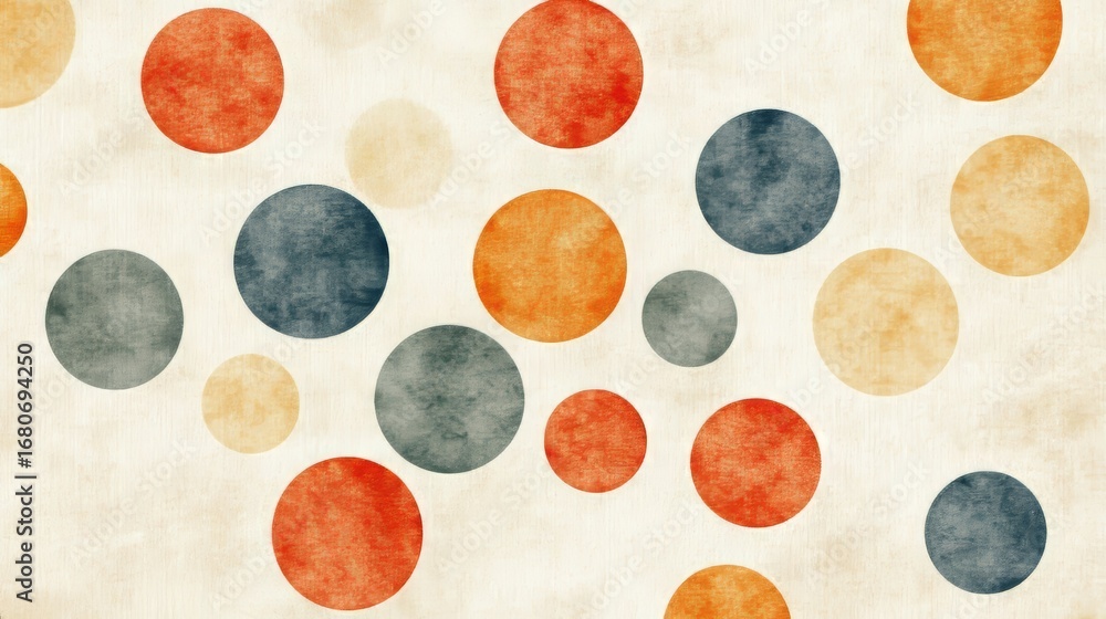 Poster colorful polka dot pattern with vibrant circular shapes and textured background for retro designs