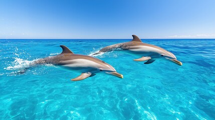 Two dolphins swimming close together.