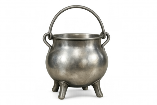 Cooking pot standing on three legs with handle and transparent background, ideal for fantasy and historical settings - Powered by Adobe