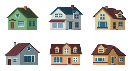 Fototapeta premium Charming suburban houses in flat style with diverse colors and roof designs