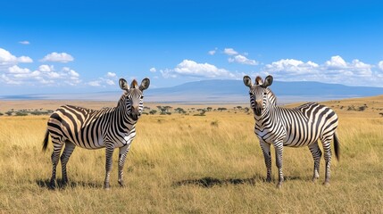 Two plains zebras in natural habitat