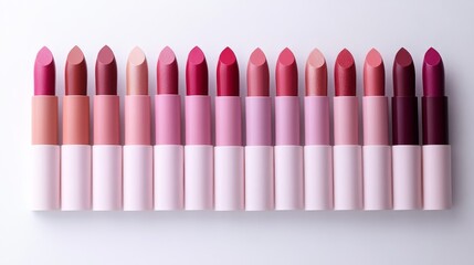Elevated Beauty, Vibrant Lipsticks Displayed on Clean Background for Cosmetics Marketing Purposes.
