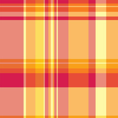 Warmtoned plaid pattern. A vibrant blend of orange, yellow,  pink hues creates a cheerful, textured backdrop. Perfect for designs needing an organic, playful touch.