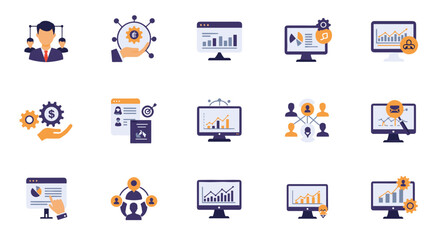 Fototapeta premium Business management and analytics icons for effective digital strategy