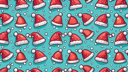 Cute cartoon santa hat seamless pattern
