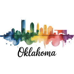Obraz premium Oklahoma city skyline watercolor illustration isolated on transparent background