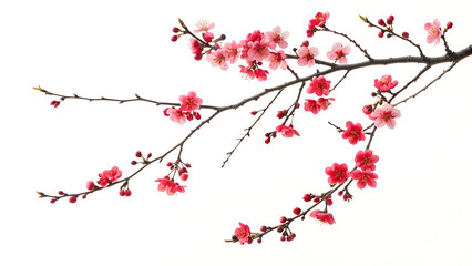 Fototapeta premium Delicate branches of cherry Colorful Varieties Flowers against a stark white background.