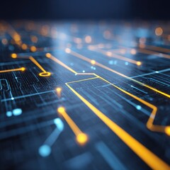 Abstract digital circuit board, glowing lines