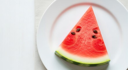 Watermelon Slice on White Plate.