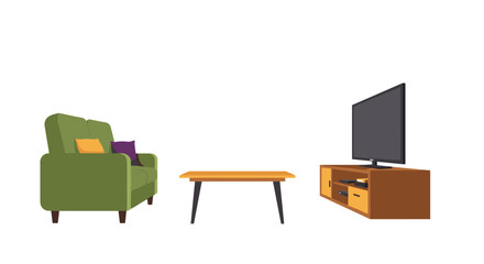 Fototapeta premium Modern home living room with sofa, coffee table, and entertainment center setup