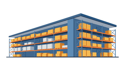 Modern warehouse storage facility with shelves and boxes in flat design