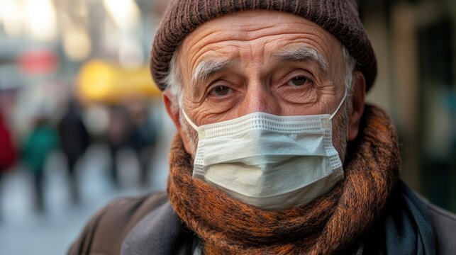 Senior man wearing a mask - Powered by Adobe