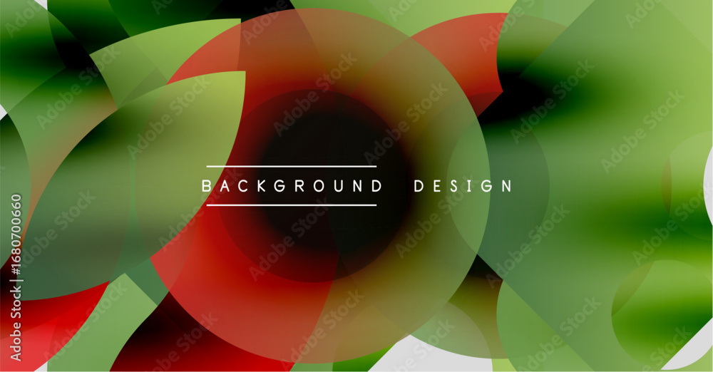Poster abstract geometric shapes, vibrant colors blend. circular patterns dominate design, creating dynamic