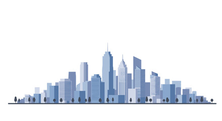 Modern city skyline silhouette in minimalist blue tones