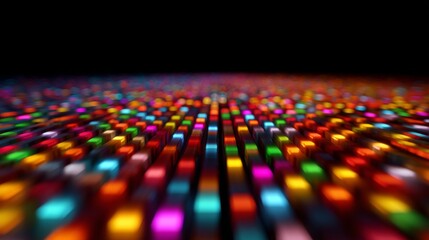 Abstract Illuminated Surface: A mesmerizing perspective of a glowing, multi-colored field of upright rectangles, exuding energy and vibrant life, captured in stunning depth.