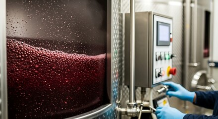 Wine manufacturing with fermentation tanks and quality testing laboratory