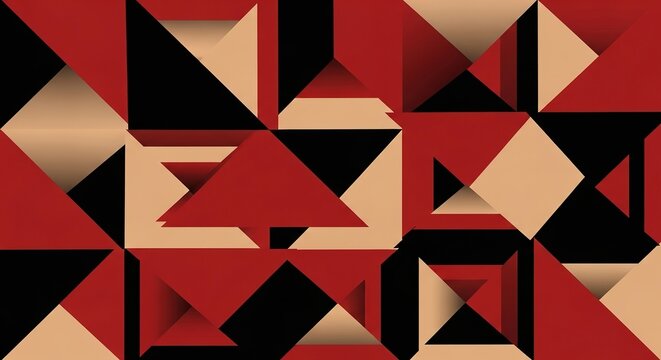 Geometric Composition with Red, Beige, and Black Triangles Creat