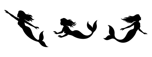 Mermaid Silhouette Vector Set | Fantasy Sea Woman with Tail | Mythical Ocean Illustration
