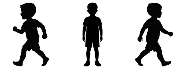 Boy Silhouette Vector Set | Children Walking and Standing Poses | Childhood Illustration
