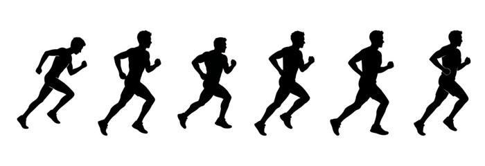 Running Man Silhouette Vector Set | Male Jogging Poses | Fitness and Sports Illustration