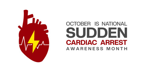 October is National Sudden Cardiac Arrest Awareness Month. Great for posters, banners and social media. White background.