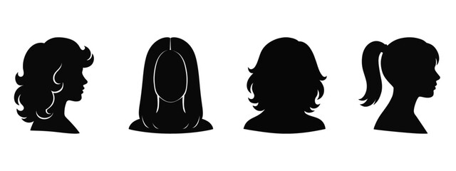 Women Hair Silhouette Vector Set | Female Head Profile Hairstyles Illustration