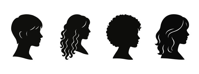 Female Hair Silhouette Vector Set | Woman Hairstyles Profile Illustration