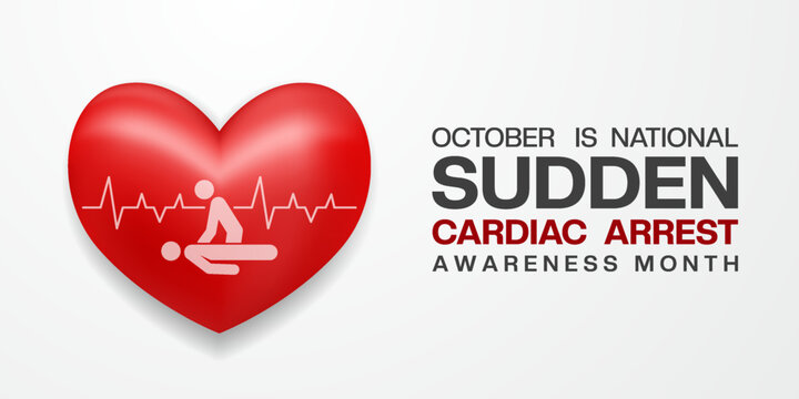 October is National Sudden Cardiac Arrest Awareness Month. People and heartbeat. Great for posters, banners and social media. White background.