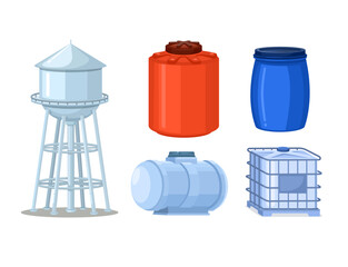 Water Tank Object Collection Set Cartoon Illustration Vector