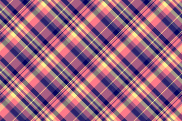 Xmas textile fabric plaid, folk texture background seamless. Tough pattern vector check tartan in pink and indigo colors.