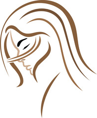 woman face with long hair line art