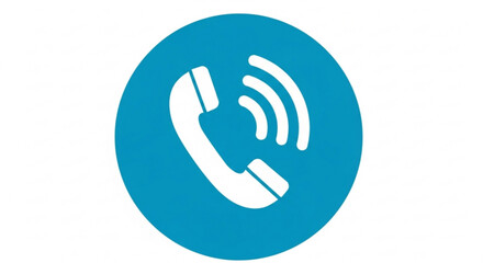Phone icon with sound waves on a blue circle, representing communication, contact, and customer service, modern and digital