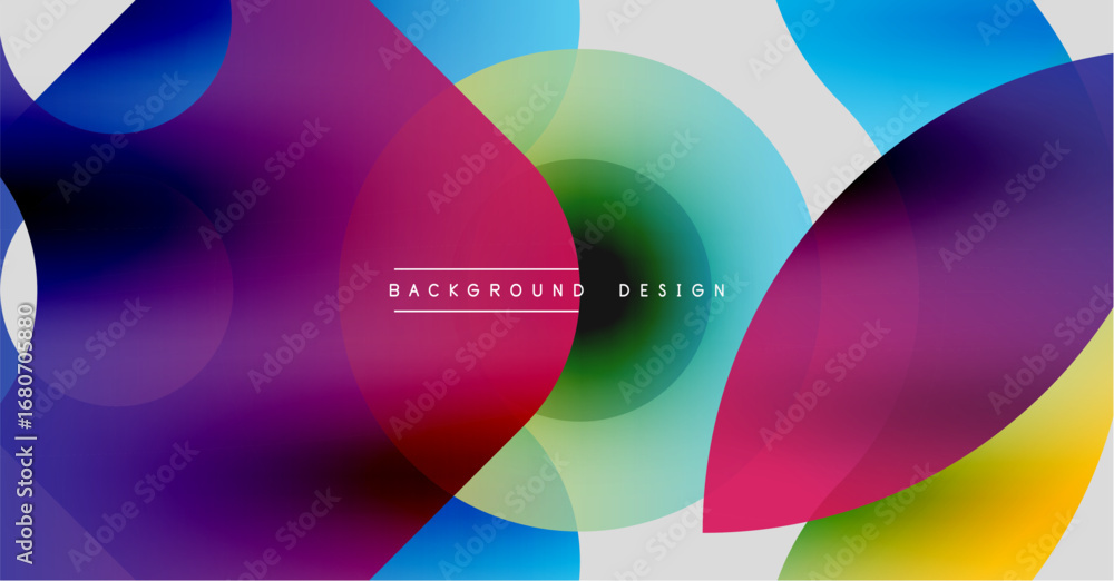 Poster abstract fluid shapes overlap, creating vibrant color gradients. modern design features circular ele