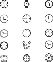 Time and clock icons set, stopwatch, timer, , time management concept, fast stopwatch line icon, watch icon, black clock sign collection, speed clock symbol - vector 