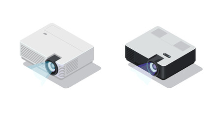 Modern isometric projectors in minimalistic design on white background