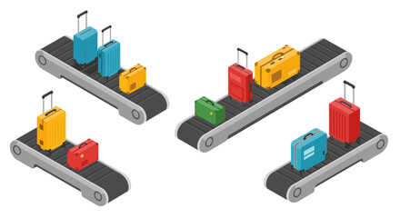 Obraz premium Isometric baggage carousel with colorful luggage