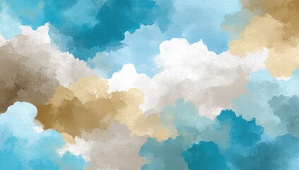 Abstract painted clouds in teal, beige, and gray