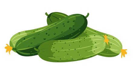 Fresh green cucumbers with yellow blossoms on a white background