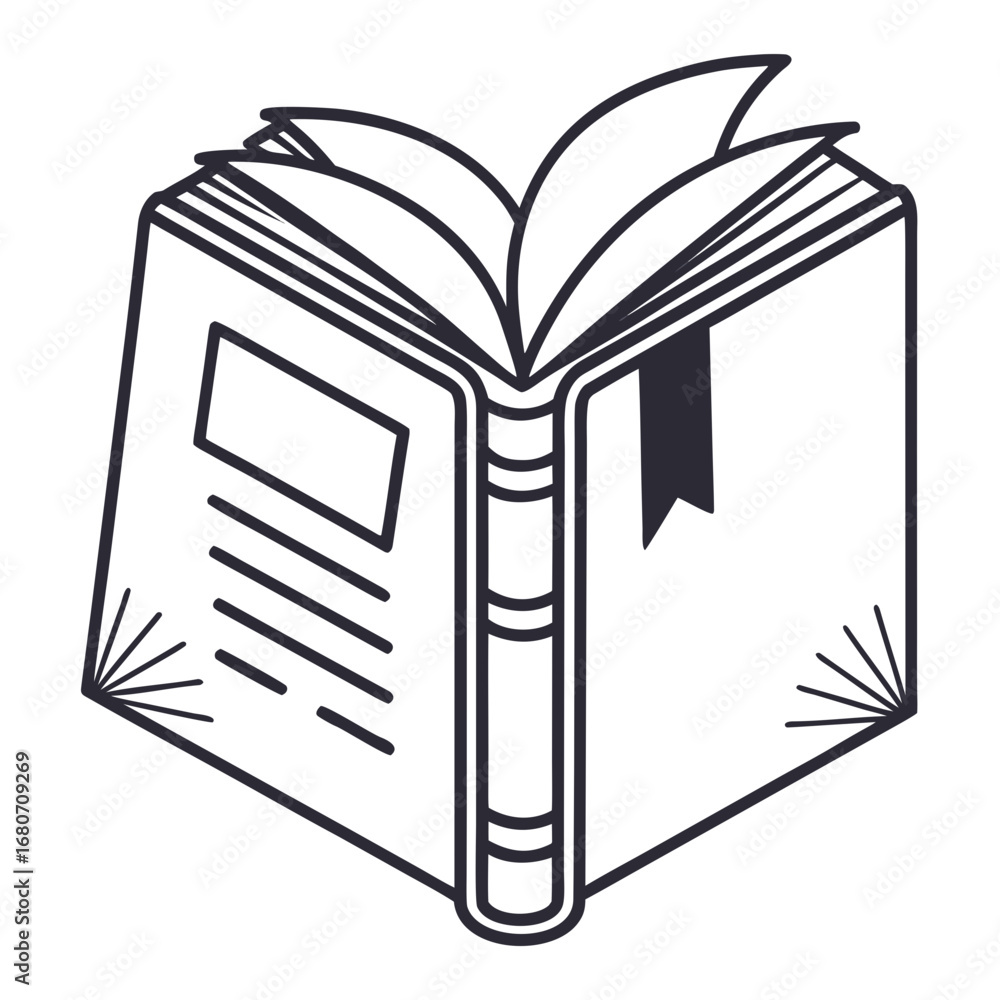Poster isometric illustration of an open book with a bookmark and text on the left page design concept crea