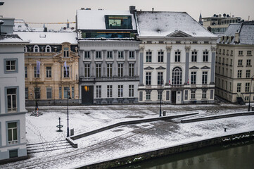 The outdoors in Ghent during the winter. 