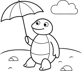 colouring book for children sea turtle with umbrella
