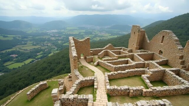 Kojori fortress ruins from above. Travel destination in Georgia. Historical places around Tbilisi