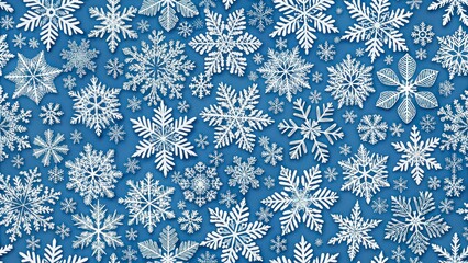 White snowflake seamless pattern on blue background