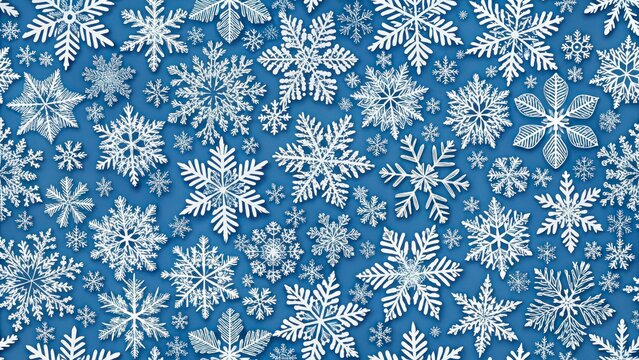 White snowflake seamless pattern on blue background