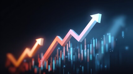 Abstract arrows rising in sync with stock graph glowing lines financial growth futuristic business success upward trend digital chart positive blue background