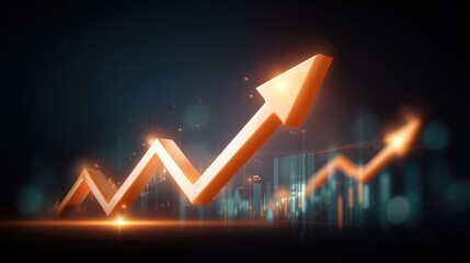 Rising arrow abstract glowing financial graph business success growth upward stock market optimism futuristic digital trend progress economy investment analytics data chart finance increase