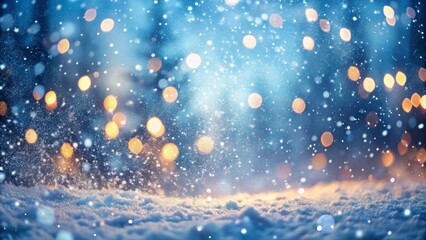 Winter snow falling background with bokeh lights