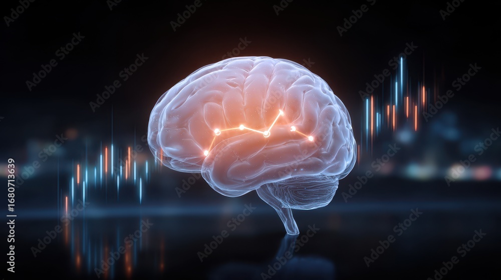 Poster glowing brain data stream finance neural network technology digital futuristic analytics intelligenc