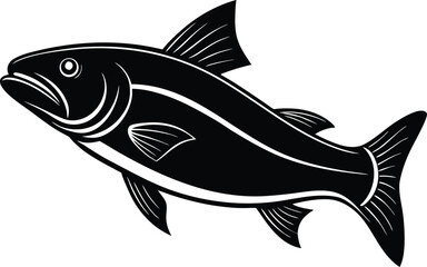 Black and White Fish Silhouette Illustration for Fishing or Seafood Themes on white background