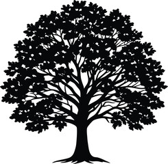 Obraz premium Silhouette of a Majestic Tree with Dense Foliage and Intricate Branch Structure on white background